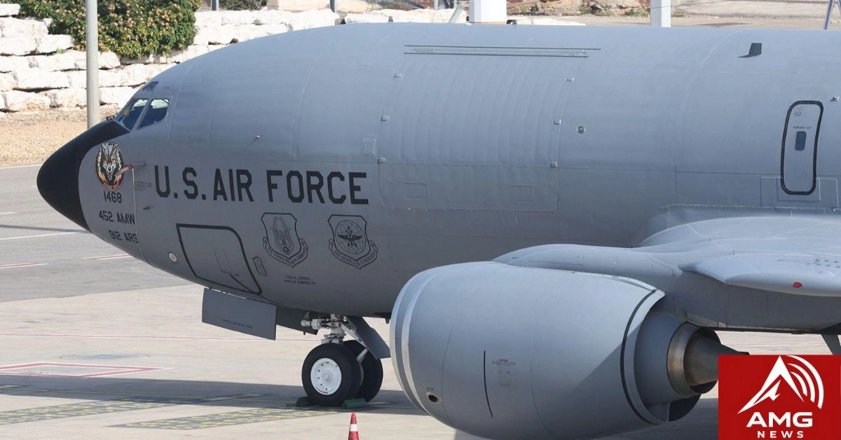 A U.S. aerial refueling aircraft supporting military operations near Israel during rising Middle East tensions.