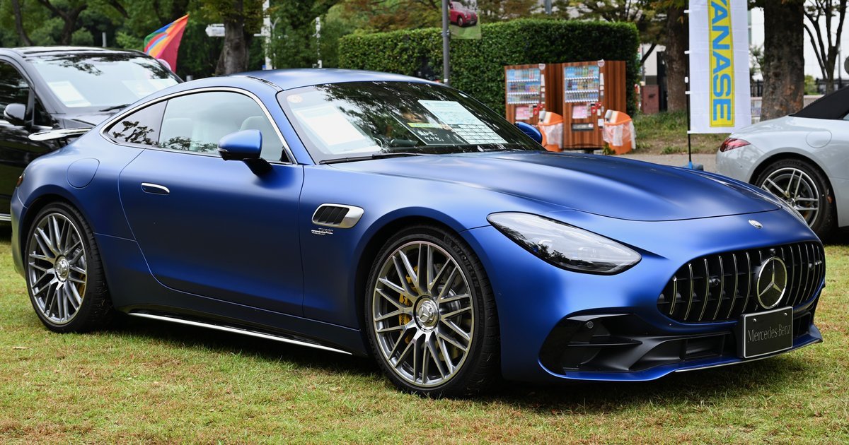 Mercedes-AMG GT 63 coupe in motion, front view, showcasing the latest AMG GT lineup and design