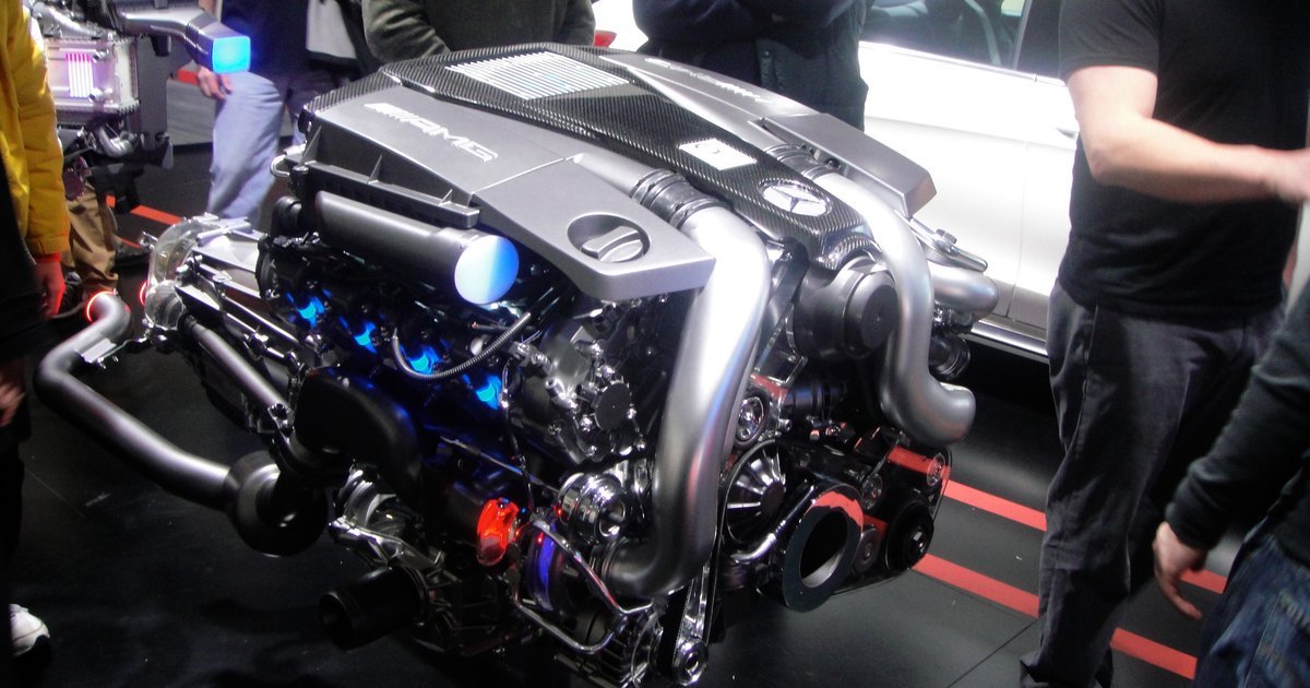 Mercedes-AMG hand-built V8 biturbo engine in a GT S, showcasing AMG performance powertrain engineering