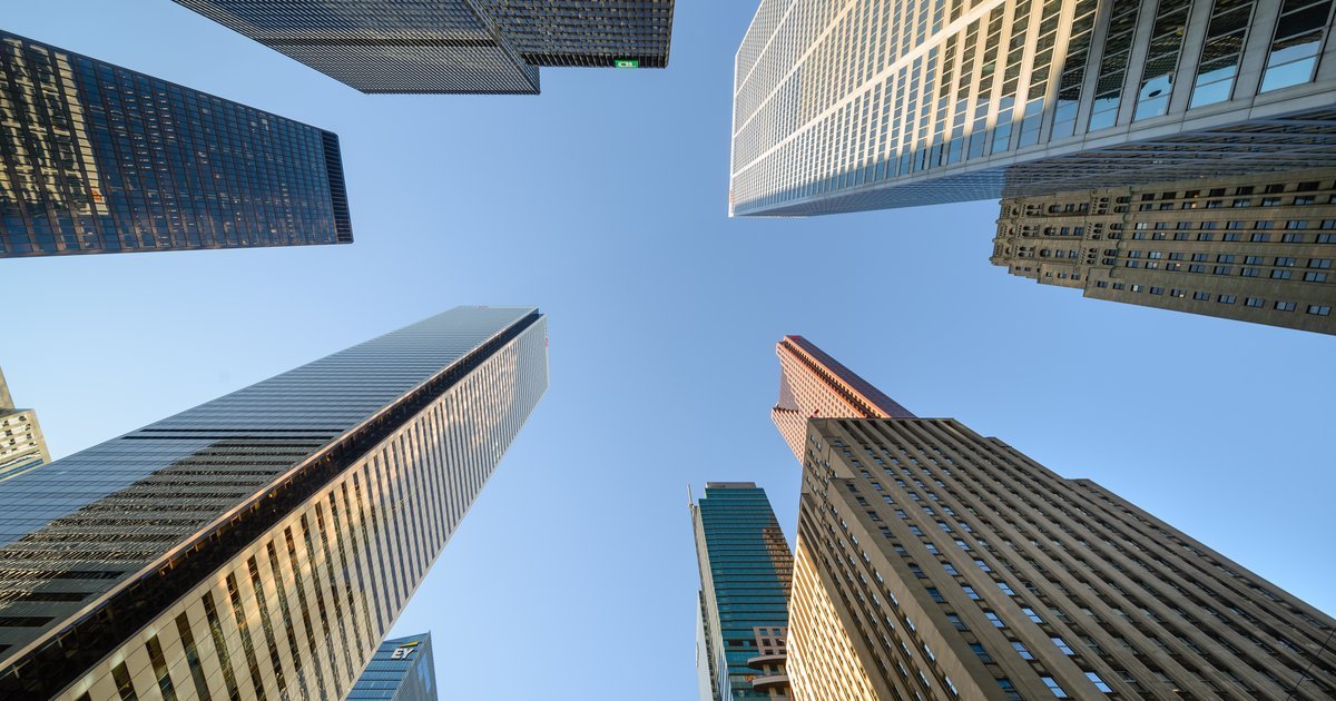 Toronto financial district skyline at dusk, illustrating the US and broader financial services industry